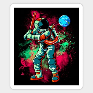 Astronaut Baseball Batting Earth In Outer Space Magnet